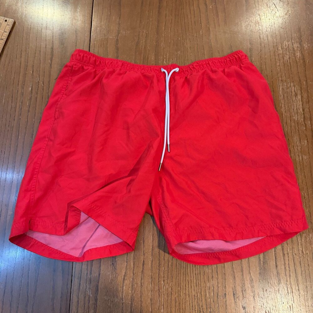 Lands' End Swim Trunks Red Mesh Lined Drawstring Beach Shorts XXL 44-46